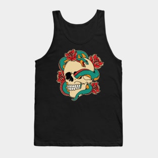 skull with snake and rose illustration Tank Top